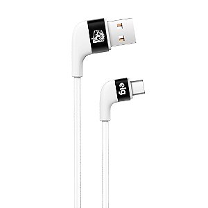 Cabo Tipo-C Para Gamers, Sincronização e Carga Rápida 15W 3A, Conector 90°, Branco, XFTC10WH, ELG