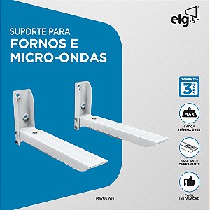 Suporte de Parede Universal para Fornos e Micro-ondass, Haste Ajustável 28,4 a 41,4 cm, Suporte Até 30 kg, Branco, MW05WH, ELG