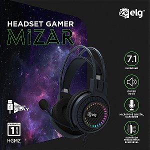 Headset Gamer Mizar, 3D Surround 7.1, RGB, Microfone Omnidirecional, Cabo Nylon USB, Preto, HGMZ, ELG