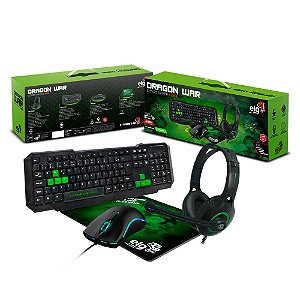 Combo Gamer Dragon War 4 em 1, Headset 40W, Mouse 2400DPI, Teclado ABNT2, Mousepad Sense Control, Verde, CGDW41G, ELG