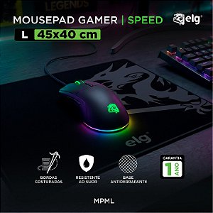 Mousepad Gamer Merak Speed, Tamanho Grande 45x40cm, Borda Costurada, Base Antiderrapante, Preto, MPML, ELG