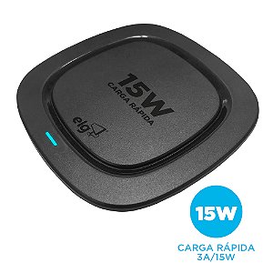 Carregador de Mesa Sem Fio Wireless por Indução, 15W, Carga Rápida, Compatível Qi, Antiderrapante, Preto, WQ15BK, ELG