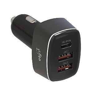 Carregador Veicular Universal, 3 Portas USB, PPS 3.0 + Quick Charge 3.0, 56W, Carga Rápida, Preto, CC3SPPS, ELG