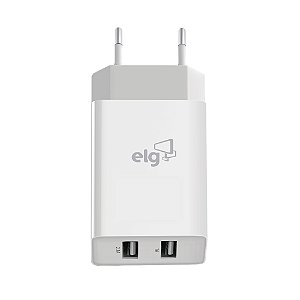 Carregador de Parede USB Universal, 2 Portas USB (1A + 2.1A), Carga Rápida, Proteção Inteligente, Branco, WC124A, ELG