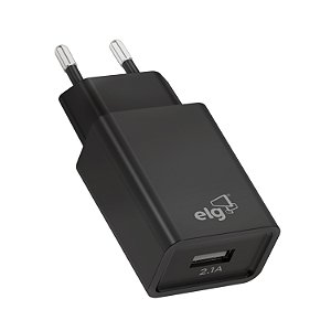 Carregador de Parede USB Universal, 1 Porta USB 2.1A 10.5W, Carga Rápida, Proteção Inteligente, Preto, WC1APT, ELG