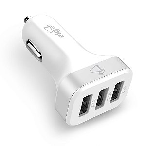 Carregador Veicular Universal, 3 Portas USB 2.1A, 12V-24V, Carga Rápida, Branco, CC3S, ELG
