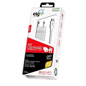 Kit Carregador de Parede Universal, com Cabo Lightning de 1 Metro, Carga Rápida 2.4A, Branco, KT810WC, ELG