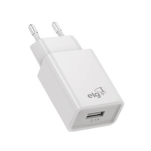 Carregador de Parede USB Universal, 1 Porta USB 1A, Carga Rápida, Proteção Inteligente, Branco, WC1AE, ELG