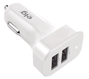 Carregador Veicular Universal, 2 Portas USB 2.1A, 12V-24V, Carga Rápida, Proteção Antichamas, Branco, CC2SE, ELG