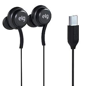 Fone de Ouvido Intra-Auricular, Entrada Tipo-C, Microfone, Cabo Trançado 1,2m, Preto, EPTCBK, ELG
