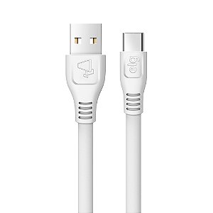 Cabo USB Tipo-C, Carga Rápida 15W 3A, Cabo Flat Antienrolamento, 2 metros, Branco, ELMC20WH, ELG
