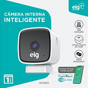 Câmera de Segurança Interna, Full HD 1080p, Wi-Fi, Babá Eletrônica, Imagem Colorida, Botão SOS, Branco, SHCI603, ELG