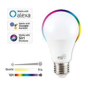 Lâmpada LED Inteligente, Wi-Fi, Dimerizável, Cores RGB e Branco Quente Frio, Compatível Alexa Google, SHLL100, ELG