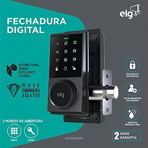 Fechadura Digital Smart Lock, Senha Numérica Touchscreen, IP54, Até 50 Usuários, Preto, SCFD100PR, ELG