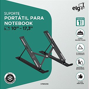 Suporte de Mesa Portátil para Notebook 10" a 17,3", 10 Níveis de Altura, Preto, NTB8520B, ELG
