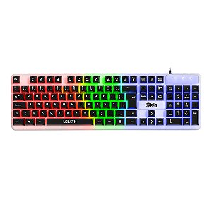 Teclado Gamer em Membrana Lesath, ABNT 107 Teclas, Anti-Ghosting, RGB, USB, Branco/Preto, TGLH, ELG