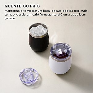 Copo Térmico Inox 350ml ELG, Parede Dupla a Vácuo, Tampa com Vedação, Preto ou Branco