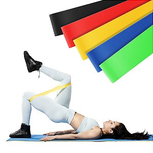 Kit 5 Faixas Elásticas Mini Band ELG, 5 Resistências, Látex/TPE, Treino Funcional, Academia, Musculação e Pilates