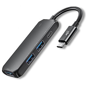 Adaptador Hub USB-C 3.0, Expansão com 4 Portas (USB-C + 3x USB-A), Transferência 5Gbps ELG, HUB41C-V2 - Preto