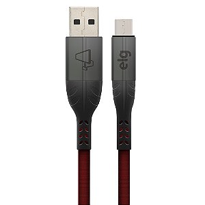 Cabo Micro USB, Sincronização e Recarga 12W 2.4A, Nylon Trançado, 1 metro, Vermelho/Preto, M510RD, ELG