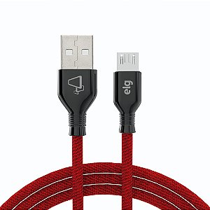 Cabo Micro USB, Sincronização e Recarga 12W 2.4A, Nylon Trançado, 1 metro, Vermelho, M510BRD, ELG
