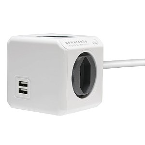 Filtro de Linha PowerCube, 4 Tomadas 10A + 2 USB 2.4A, Cabo 3 metros, Bivolt, Preto/Branco, PWC-X4U/3M, ELG