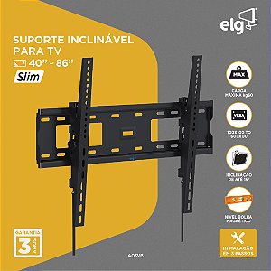 Suporte Fixo e Inclinável para TV, 32" a 65, Compatival com TV LED, LCD, Plasma, Suporte Até 40kg, Preto, A03V6, ELG