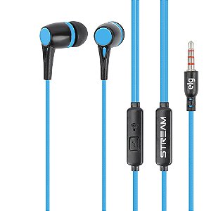 Fone de Ouvido IntraAuricular Conector P3 Com Microfone Controle de Volume Cabo 1,2m Azul STR05BK ELG