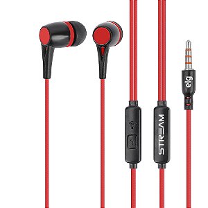 Fone de Ouvido IntraAuricular Conector P3 Com Microfone Controle de Volume Cabo 1,2metros Vermelho STR05RB ELG