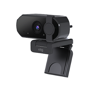 Webcam Full HD 1080p ELG com Autofoco, Microfone com redução de ruído, Tampa deslizante de privacidade e base 3 em 1, USB Plug and Play, Preta, WCFH-BK, ELG