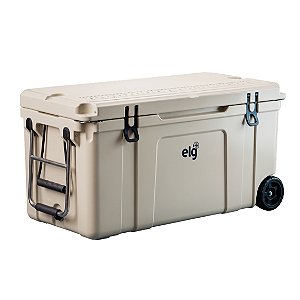 Caixa Térmica Rotomoldada Premium 120L com Rodas ELG HCW12BG, 196 Latas, Alta Retenção Térmica com Gelo por até 7 Dias, Bege