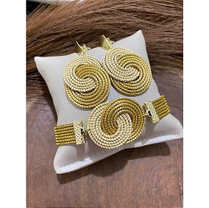 Conjunto Redondo Brinco E Pulseira Capim Dourado Biojóias
