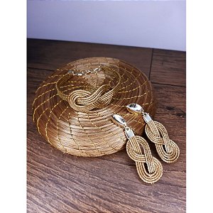 Conjunto Infinito Brinco E Pulseira Capim Dourado Biojóias