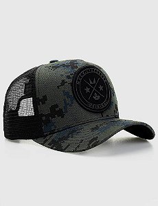 Boné Trucker Brasão Camuflado Geometric Tela MVCK