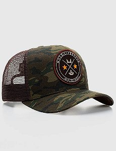 Boné Trucker Brasão Camuflado Tela MVCK