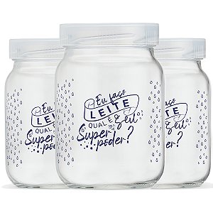 Kit 3 Potes de Vidro para Leite Materno Super Poder! 200ml