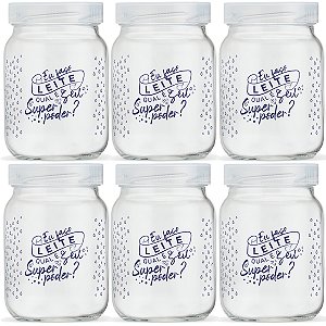 Kit 6 Potes de Vidro para Leite Materno Super Poder! 200ml