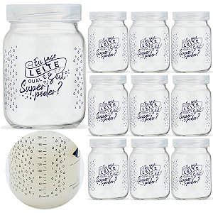 Kit 10 Potes de Vidro para Leite Materno Super Poder! 200ml