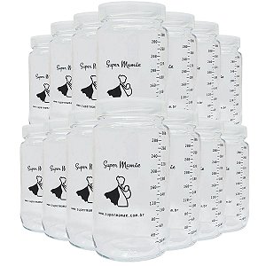 Kit 24 Potes de Vidro para Leite Materno Super Mamãe 300ml com Graduação