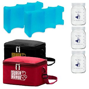 Bolsa Térmica 3 Potes 200 ml + 2 Gelos Artificiais | Super Mamãe