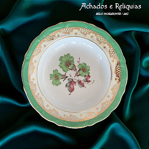 Lindo Jogo de Pratos Steatita Paraná – porcelana fina em tons de verde e douração manual