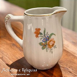 Jarra para Leite / Creme antiga de Porcelana branca Rami com pintura floral
