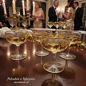 Conjunto de 6 Taças de Brinde com Detalhes Dourados e Motivo de Uvas