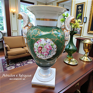 Jarra Ânfora Antiga Decorativa Verde Estilo Império em Porcelana Portuguesa Vista Alegre