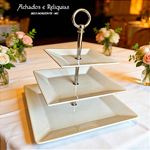 Doceira de 3 andares Porcelana Branca Oxford Brasil