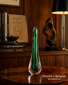 Soliflore em Cristal de Sèvres Verde - Alta Escultura Francesa Mid-Century