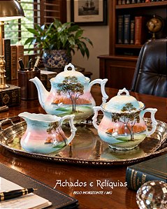 Jogo de Chá Lago dos Cisnes - Romantismo e Tradição em Porcelana Oriental Antiga
