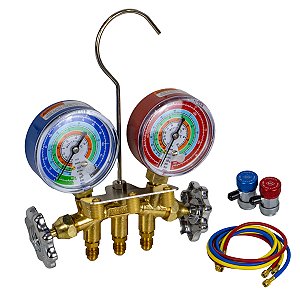 Manometrô Analógico 2 Vias R134a R22 R12 R404a + Mangueira 1,80m + Engates Alta e Baixa - Mastercool 66672-MR
