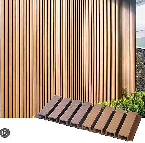 Painel Ripado Externo em WPC 2.9m x 0.2m (0.58 Metros Quadrados) Cor Teca Madeira Ecológica