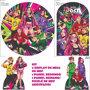 Kit Festa Na Mesa Emilly Vick Dos Rosa Mini Painel E Display De MDF Adesivados